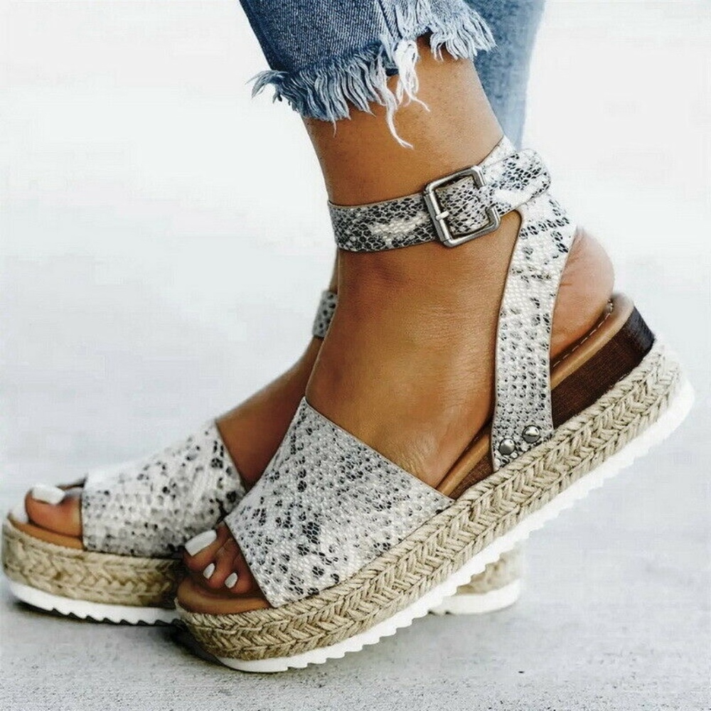 Snake Skin Print Espadrilles Sandals - Picture 2 of 8